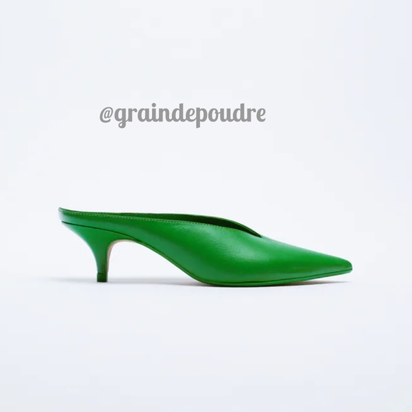 Zara Shoes - Rare! 🎉HP🎉 Zara Kelly Kermit Green Leather Pointy Toe Mules 38 39